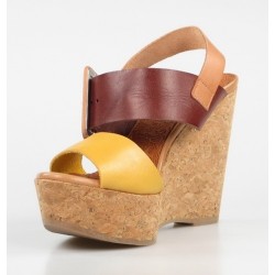 sandalias de piel con cuña de corcho 7675