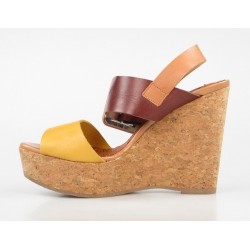 sandalias de piel con cuña de corcho 7675