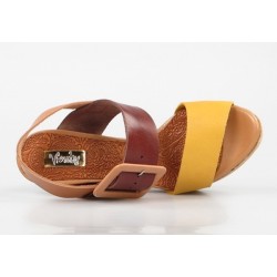 sandalias de piel con cuña de corcho 7675