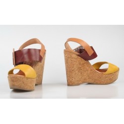 sandalias de piel con cuña de corcho 7675