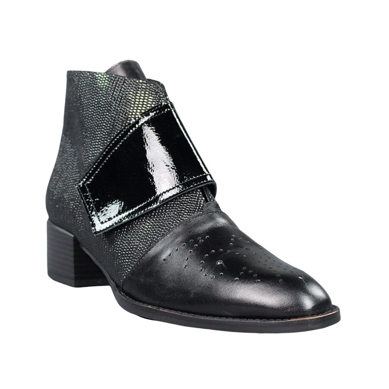 botines piel mujer outlet negros con velcro.