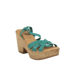 Sandalias plataforma cómodas azul turquesa piel