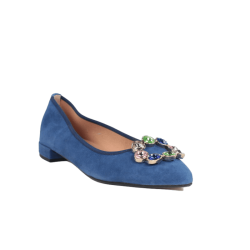 Zapatos mujer verano piel ante azules con adorno