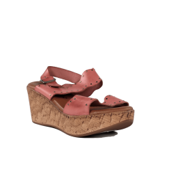 Sandalias baratas de cuña en piel con suela de gel