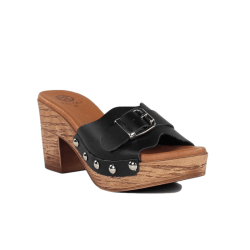 Zuecos sandalias plataforma negros de piel