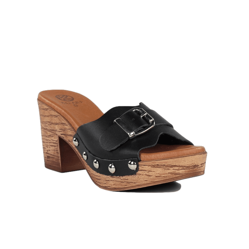 Zuecos sandalias plataforma negros de piel