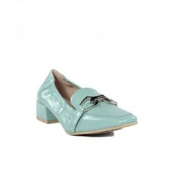 Zapatos mujer verano , mocasines piel charol verde agua