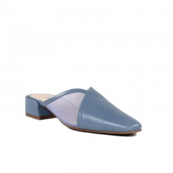 Zapatos de mujer destalonados mule azules de piel