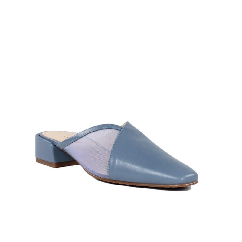 Zapatos de mujer destalonados mule azules de piel