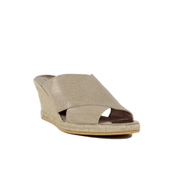 Sandalias de mujer cuña de esparto beige de piel