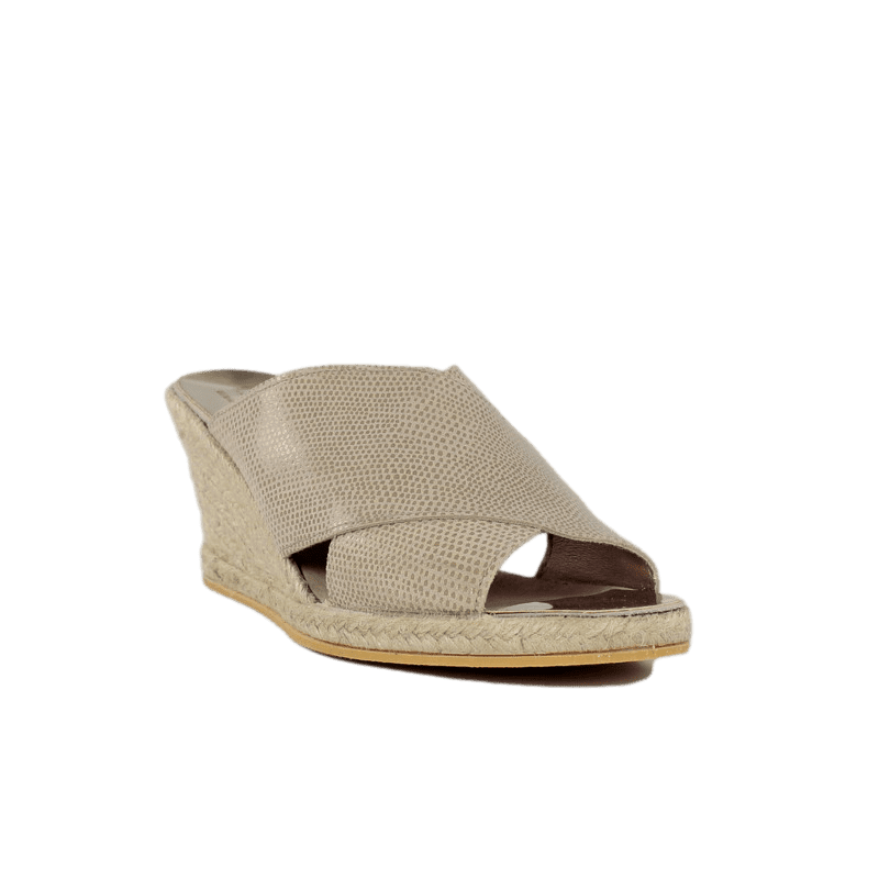 Sandalias de mujer cuña de esparto beige de piel