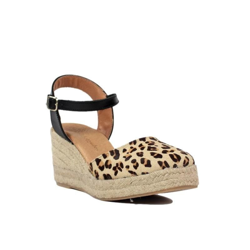 Zapatos de verano cuña esparto leopardo piel